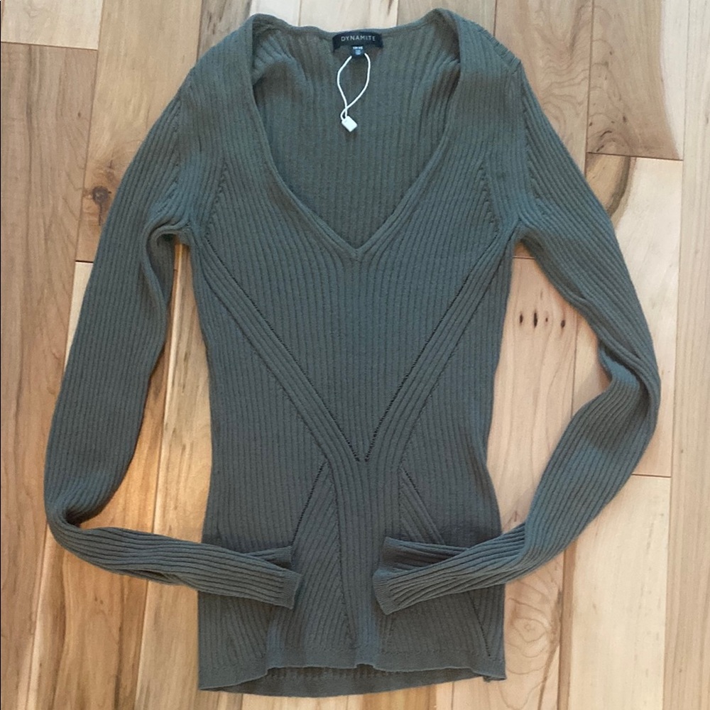 Dynamite Khaki Ribbed Knit Top
